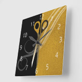 金ゴールドとブラックヘアカール&はさみ |ヘアサロン スクエア壁時計 (傾斜)