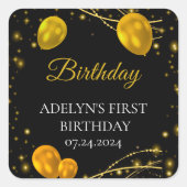 金ゴールドとブラックベビーファースト誕生日 スクエアシール (正面)