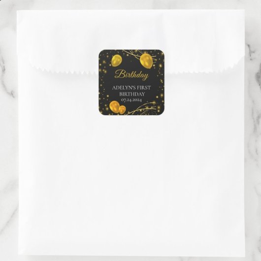 金ゴールドとブラックベビーファースト誕生日 スクエアシール