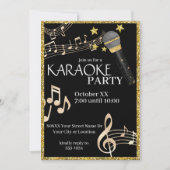 金ゴールドとブラックマイク音楽カラオケパーティー 招待状 (正面)