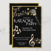 金ゴールドとブラックマイク音楽カラオケパーティー 招待状 (正面/裏面)