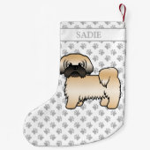 金ゴールドとブラックマスクシーズー（犬）Tzu漫画の犬と名前 スモールクリスマスストッキング (裏面)