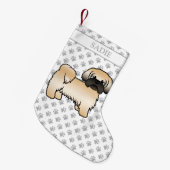 金ゴールドとブラックマスクシーズー（犬）Tzu漫画の犬と名前 スモールクリスマスストッキング (正面 (吊り時))