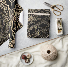 金ゴールドとブラックマンダラアートボホクリスマスエレガント ラッピングペーパー