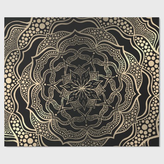 金ゴールドとブラックマンダラアートボホクリスマスエレガント ラッピングペーパー (フラット)