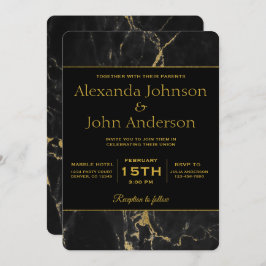 金ゴールドとブラックマーブル結婚式招待状 招待状