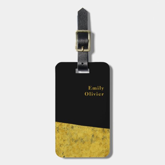 金ゴールドとブラックミニマルデザイン名前をカスタムする ラゲッジタグ (正面縦)