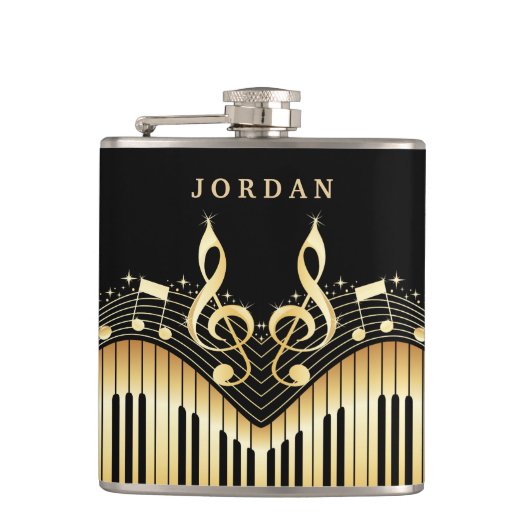 金ゴールドとブラックミュージカルキーボードのフラスコ フラスク (正面)
