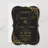 金ゴールドとブラックモダンエレガンス結婚式招待状 招待状 (正面)