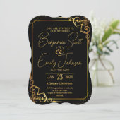 金ゴールドとブラックモダンエレガンス結婚式招待状 招待状 (スタンド正面)