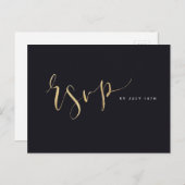 金ゴールドとブラックモダンシンプルのScript Wedding RSVP インビテーションポストカード (正面/裏面)