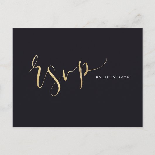 金ゴールドとブラックモダンシンプルのScript Wedding RSVP インビテーションポストカード (正面)