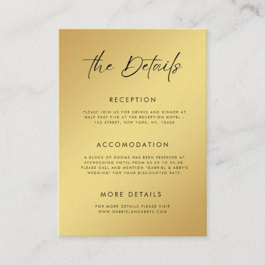 金ゴールドとブラックモダンスクリプミニマルトの詳細 エンクロージャーカード (正面)