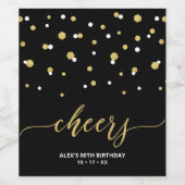 金ゴールドとブラックモダンマイルストーンバースデーパーティワイン ワインラベル (シングルラベル)