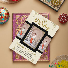 金ゴールドとブラックモダンミニマル誕生日カード 招待状