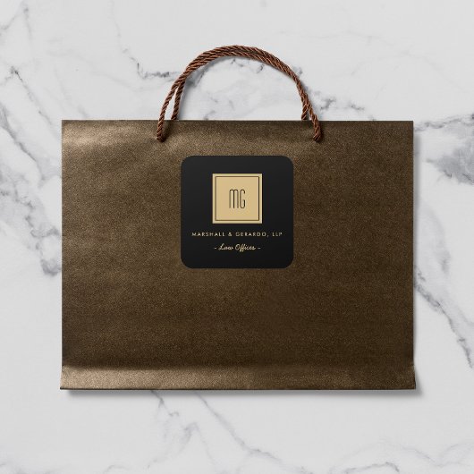 金ゴールドとブラックモノグラムのビジネスティッカー スクエアシール