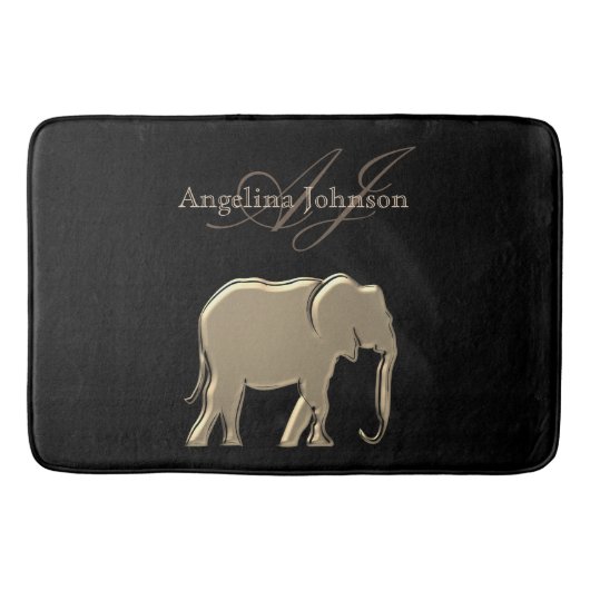 金ゴールドとブラックモノグラム バスマット (正面)