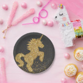 金ゴールドとブラックユニコーン紙プレート ペーパープレート (パーティー)