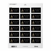 金ゴールドとブラックリボンクリスマスツリー ラベル (フルシート)