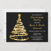 金ゴールドとブラックリボンツリークリスマスパーティー 招待状 (正面)