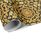 金ゴールドとブラックルネッサンス刺繍ルックヴィンテージ ラッピングペーパー (ロールコーナー)
