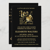 金ゴールドとブラックレオ〔占星術の〕十二宮図ベビーシャワー 招待状 (正面/裏面)