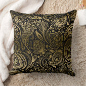 金ゴールドとブラックヴィンテージフローラペイズリー クッション (ブランケット)