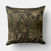 金ゴールドとブラックヴィンテージフローラペイズリー クッション (裏面)