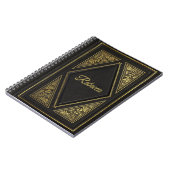 金ゴールドとブラックヴィンテージレザールックパーソナライズされた ノートブック (左側)