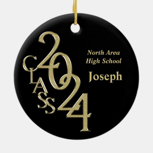 金ゴールドとブラック卒業クラスの2018写真 セラミックオーナメント (裏面)