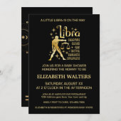 金ゴールドとブラック天秤座〔占星術の〕十二宮図ベビーシャワー 招待状 (正面/裏面)