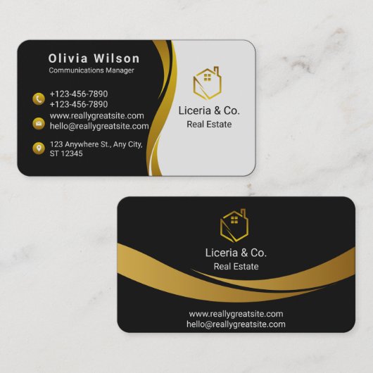 金ゴールドとブラック実在エテート 名刺 (正面/裏面)