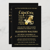 金ゴールドとブラック山羊座〔占星術の〕十二宮図ベビーシャワー 招待状 (正面/裏面)