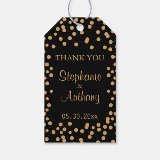 金ゴールドとブラック紙吹雪結婚ズ ギフトタグ (正面)
