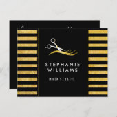 金ゴールドとブラック美容師カード ポストカード (正面/裏面)