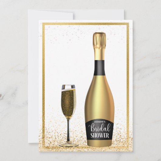 金ゴールドとブラック花びらとプロセッコブライダルシャワー 招待状 (裏面)