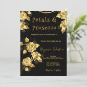 金ゴールドとブラック花びらとプロセッコブライダルシャワー 招待状 (スタンド正面)