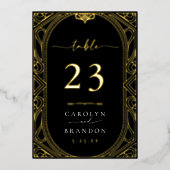 金ゴールドとブラック華美のテー結婚ブル・ナンバー・カード 箔招待状 (正面)