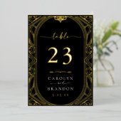 金ゴールドとブラック華美のテー結婚ブル・ナンバー・カード 箔招待状 (立ち正面)