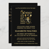 金ゴールドとブラック蠍座〔占星術の〕十二宮図ベビーシャワー 招待状 (正面/裏面)