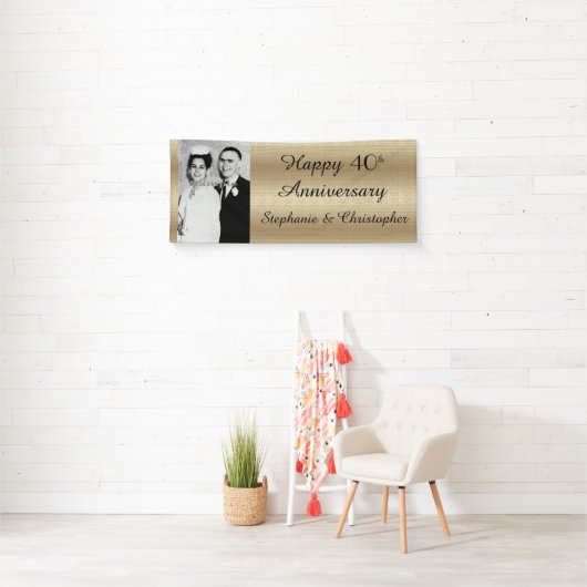 金ゴールドとブラック40周年記念パーティートレンディー写真 横断幕 (インサイチュ)