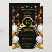 金ゴールドとブラック40歳の誕生日招待状 招待状 (正面/裏面)