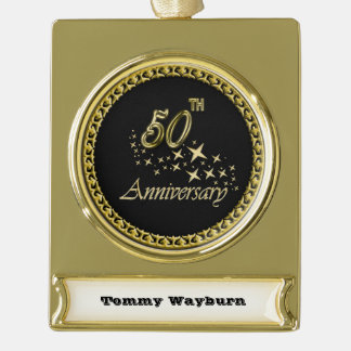金ゴールドとブラック50周年お祝い ゴールドプレートバナーオーナメント