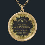 金ゴールドとブラック50周年結婚を迎える ゴールドプレートネックレス<br><div class="desc">カスタマイズ可能な文字テンプレートを使用した金ゴールド光沢のあるフローラダマスクと金ゴールドダイヤのカスタマイズ画像。</div>
