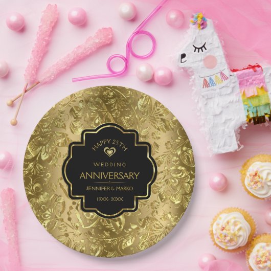 金ゴールドとブラック50周年結婚を迎える ペーパープレート (パーティー)
