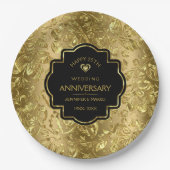金ゴールドとブラック50周年結婚を迎える ペーパープレート (正面)