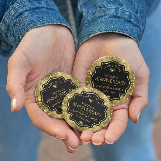 金ゴールドとブラック50周年結婚を迎える 缶バッジ