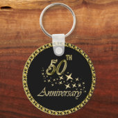 金ゴールドとブラック50周年記念お祝い キーホルダー (正面)