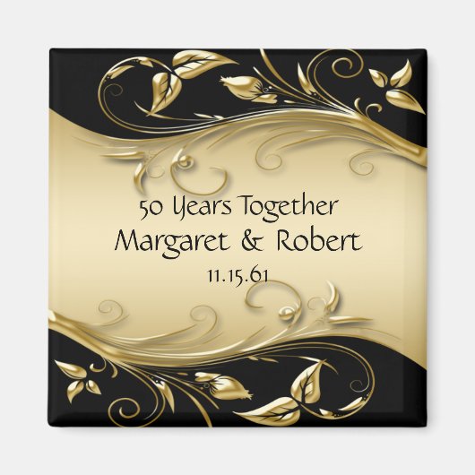 金ゴールドとブラック50周年記念マグネット マグネット (正面)