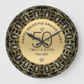 金ゴールドとブラック50結婚th ラージ壁時計 (正面)